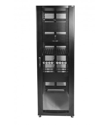 Шкаф серверный ПРОФ напольный 48U (600x1200) дверь перфорированная 2 шт., цвет черный, в сборе