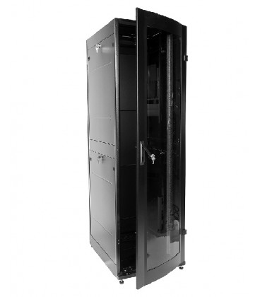 Шкаф телекоммуникационный напольный ПРОФ универсальный 42U (600x1000) дверь стекло, чёрный, в сборе